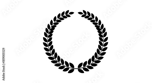 A simple black silhouette of a circular laurel wreath, a classic symbol of victory, honor, and achievement, isolated on a white background.