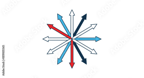 A collection of colorful arrows pointing in multiple directions from a center point.