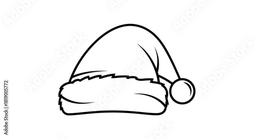 Black and white illustration of a Santa hat with a fluffy brim and pompom.