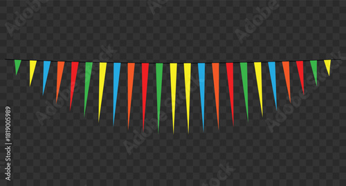 Vibrant Party Garland String of Colorful Pennant Flags on Transparent Background, Festive Decoration