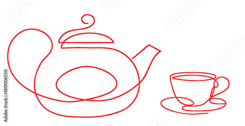 Teapot and cup line art