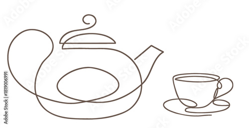 Teapot and cup line art
