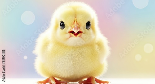 Adorable Fluffy Yellow Chick with Big Eyes Against a Soft Bokeh Background