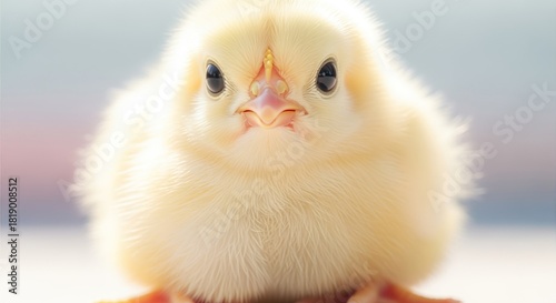 Close up of an Adorable Fluffy Yellow Baby Chick Looking Directly Forward