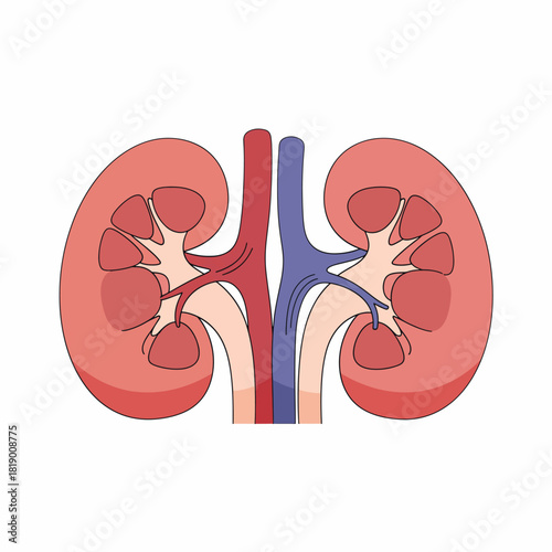 Human Kidney Anatomy Illustration Renal Artery, Vein, and Cortex
