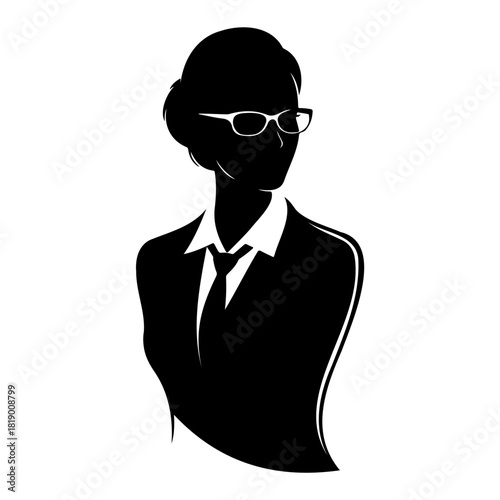 Silhouette of a woman in a suit with glasses looking to the side view