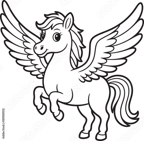 playful Pegasus ready for coloring fun Charming black outline drawing