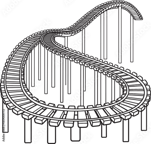 roller coaster track line black drawing of a wooden