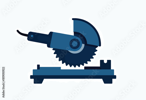 Vector illustration of a blue power saw, with a circular blade and safety guard, on a white background
