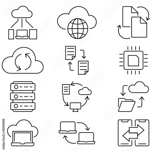 Set of software development icons for web design. Containing efficiency, startup, management, development, growth, success and more. Web development various icons representing technology, Vector.