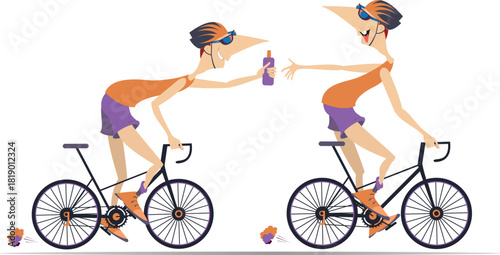 Cycling. Cyclists drink water