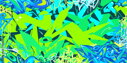 Colorful Green And Blue Abstract Urban Style Hiphop Graffiti Street Art Vector Illustration Background Template