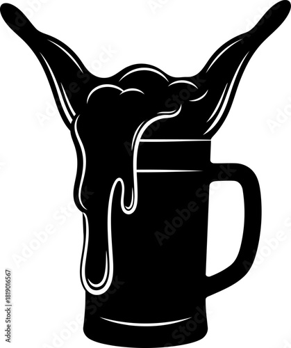 Silhouette of a frothy beer mug overflowing with foam perfect for a lively bar party or pub celebration illustration