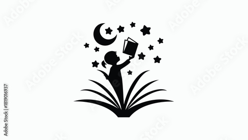 A dynamic composition featuring a black silhouette of a child in motion possibly playing or dancing against a clean background suitable for various design projects