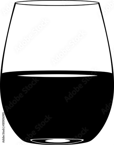 Elegant stemless wine glass silhouette partially filled with red wine evoking a relaxed evening party atmosphere and sophisticated celebration