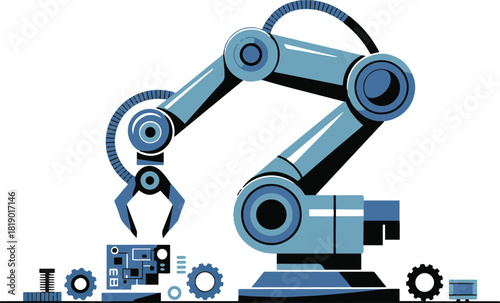 Robotic arm production with automation technology for industrial manufacturing process used to assembly line robotic arm exactly 130 characters