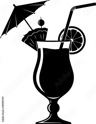 Vibrant tropical cocktail glass silhouette with a colorful umbrella and straw perfect for summer party invitations beach events and vacation promotions