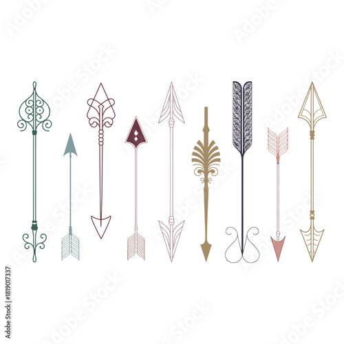 Collection of ornate decorative arrows with intricate designs