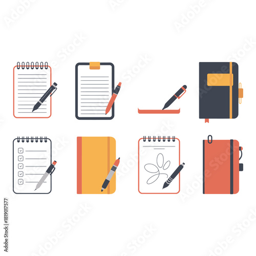 Collection of notebooks and pens for writing and drawing