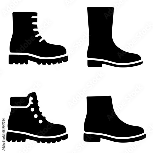 4 Icons of boots illustration, transparent background