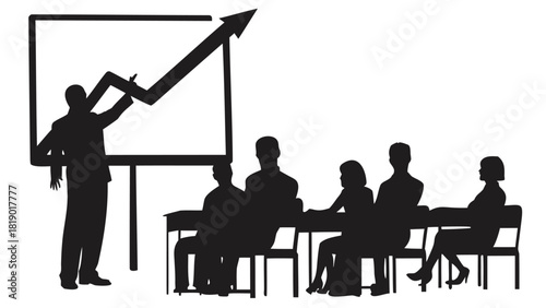 Dynamic composition featuring a teacher silhouette pointing ideal for educational presentation and inspirational themes rendered in a vibrant cmyk color model with clear typography