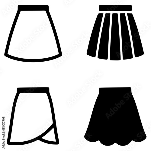 4 Icon illustration of women's skirt, black, transparent background