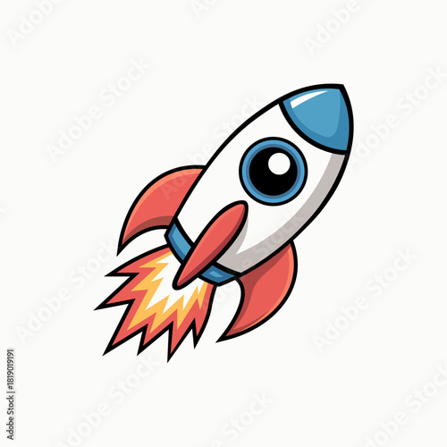 Cute Cartoon Rocket Launching Vector Icon. Startup Concept Rocket Ship Flying Illustration. Space Travel Fast Speed Symbol.