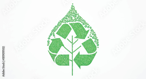 Green Recycling Symbol in Leaf Shape | Environmental Sustainability and Conservation Concept