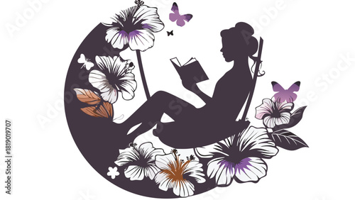 A stylized silhouette of a young girl sitting peacefully rendered in a flat vector illustration style with a vibrant color palette