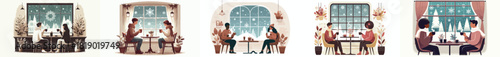 Two people enjoying a hot drink during winter holidays. Vektor, design, minimalist, illustrations, set icon