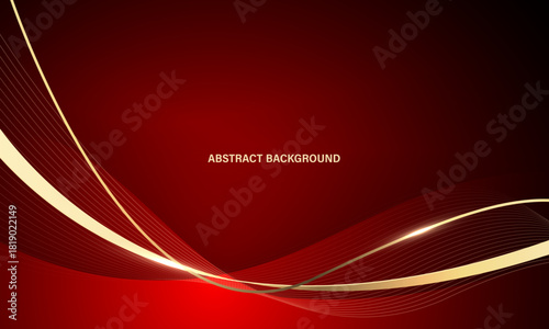 Abstract luxury golden ribbon wave curve on red background vector