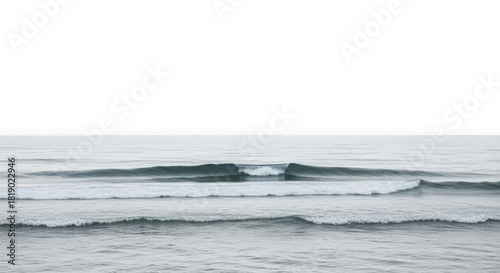 Fototapeta Naklejka Na Ścianę i Meble -  Gentle ocean waves rolling under a serene white sky, isolated on transparent background