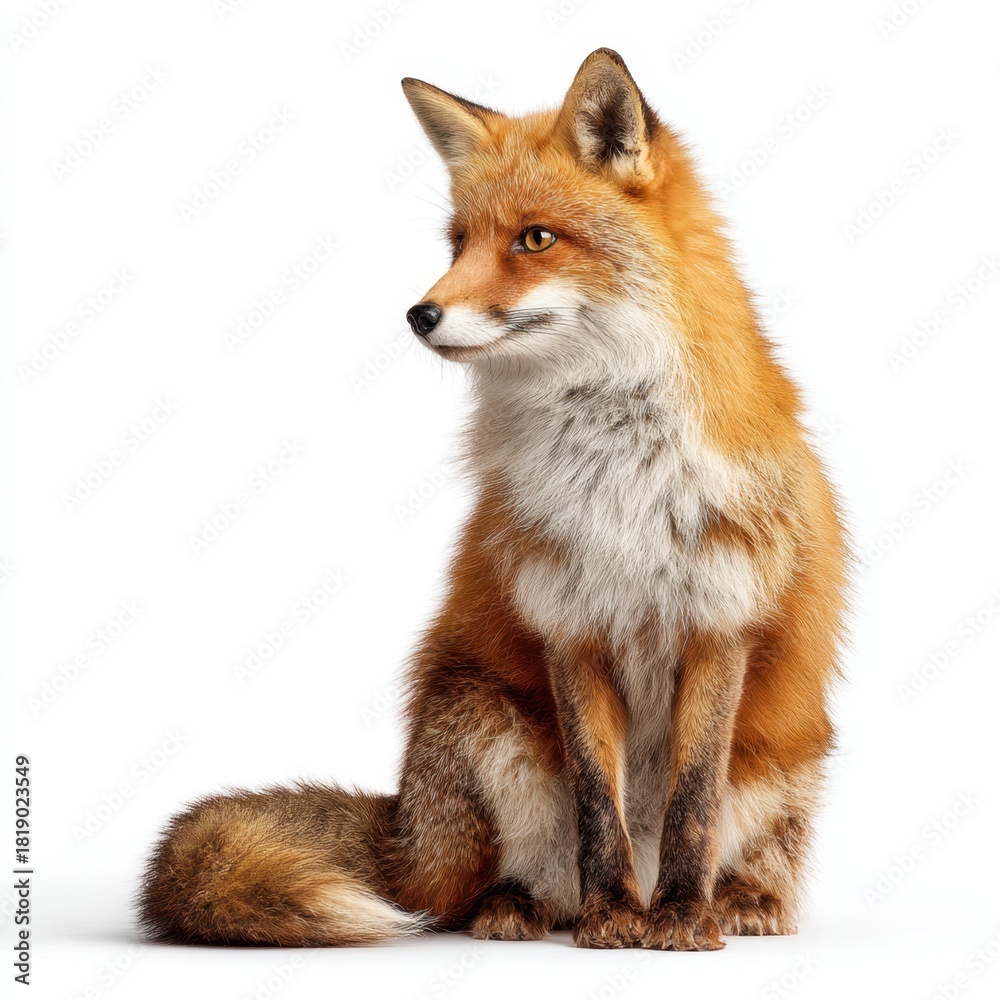Obraz premium Regal red fox sitting gracefully against white background