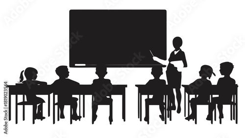 Flat vector illustration of a teacher silhouette representing education knowledge and guidance suitable for school or learning related designs