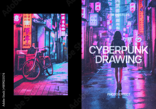 Cyberpunk Paint Poster Photo Effect Mockup