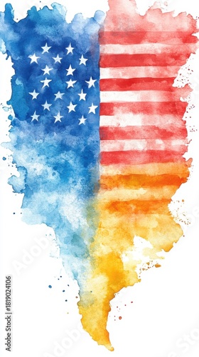 Artistic usa flag: colorful watercolor with stars and stripes design