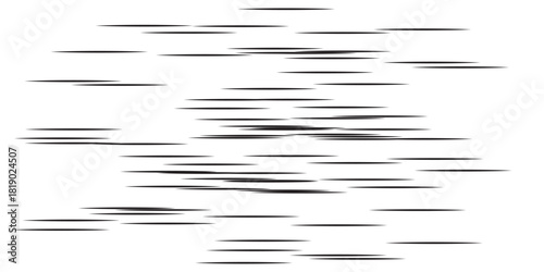 Abstract pattern of numerous thin black horizontal lines varying lengths and spacing dynamic.