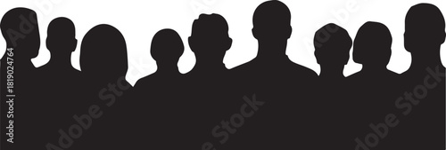 People Crowd Silhouette Vector Banner — Diverse Group of Men and Women, Isolated on White