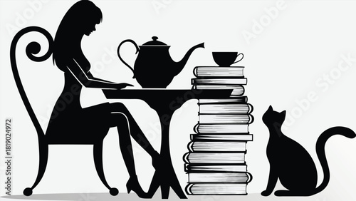 A minimalist flat vector illustration of a woman s silhouette showcasing a clean and modern design with vibrant or grayscale color options perfect for diverse graphic applications