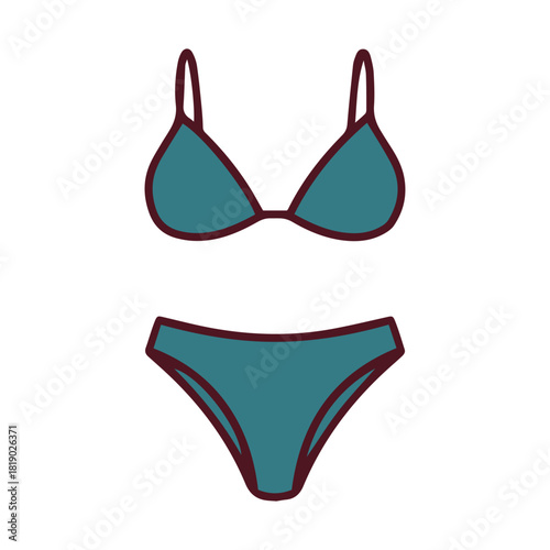 A dark green two-piece bikini swimsuit. A separated and stylish beachwear set for women, perfect for sunbathing and swimming on a summer vacation.