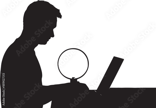 Man with Laptop and Ring Light Silhouette Vector — Streaming, Video Call, Remote Work

