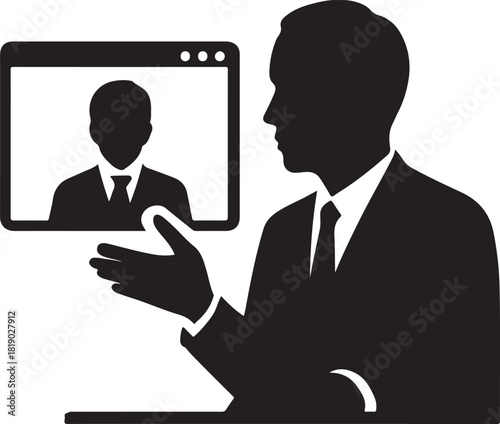 Video Conference Business Silhouette Vector – Online Meeting and Virtual Presentation