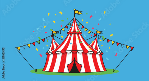 Striking Red and White Striped Circus Tent with Festive Bunting.