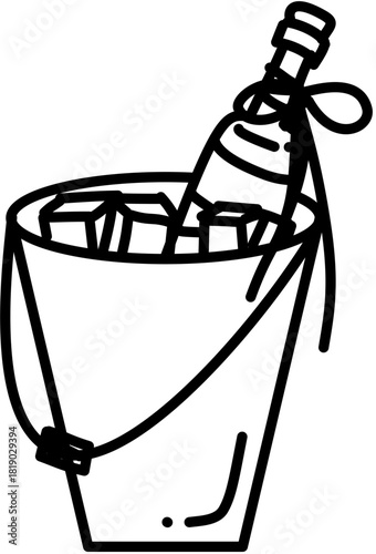 hand drawn vector illustration of a bucket and champagne bottle