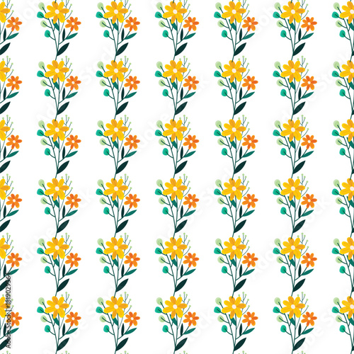 Seamless Floral Pattern With Yellow And Orange Flowers On Green Stems