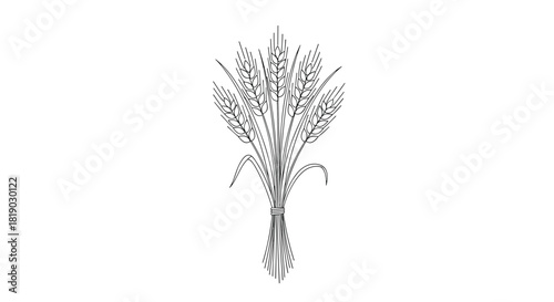 A classic black and white line art illustration depicting a neatly tied bundle of golden wheat stalks, symbolizing harvest, agriculture, and natural sustenance.