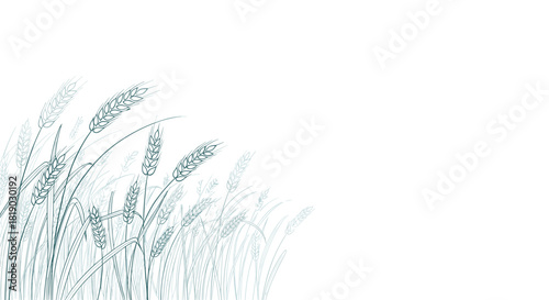 Stylized line art illustration of a wheat field with grain stalks gently swaying in the wind against a white background.