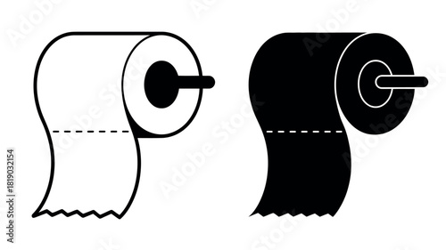 Simple line art and silhouette of toilet paper rolls