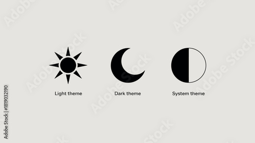 Simple icons representing day night and twilight on a neutral background