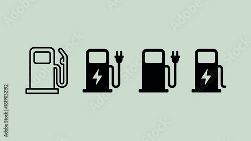 Electric vehicle charging stations and traditional gas pump icons